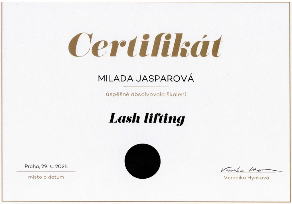 Certifikát lash lifting