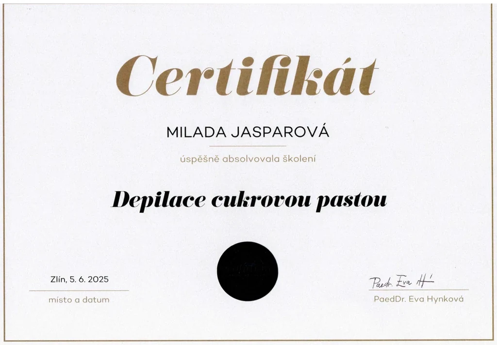 Certifikát depilace cukrovou pastou