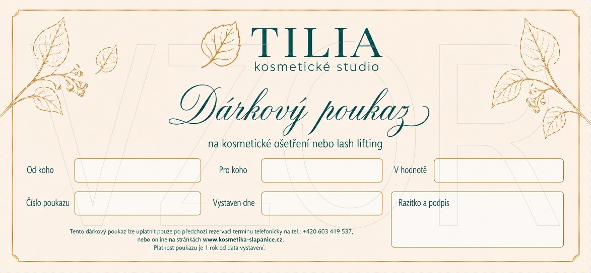 Dárkový poukaz kosmetického studia Tilia ve Šlapanicích