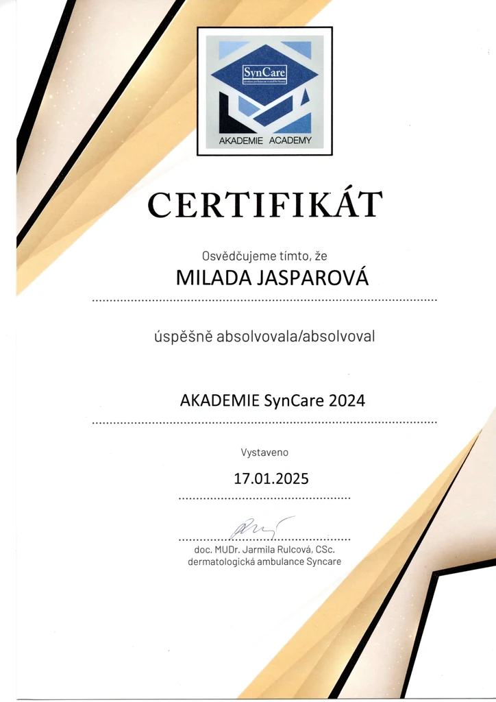 Certifikát Akademie SynCare 2024