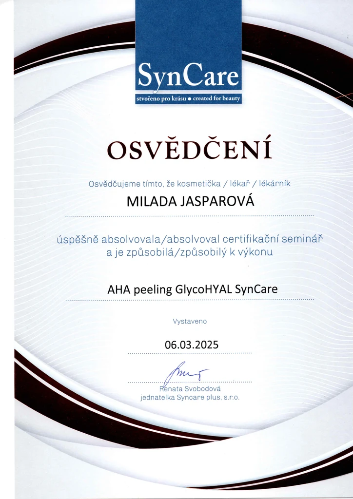 Osvědčení AHA peeling GlycoHYAL SynCare